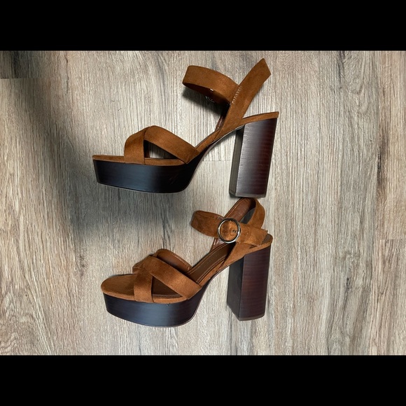 Zara suede platform heeled sandal